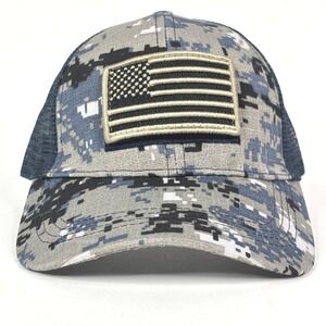 Unbranded Digital Camo American Flag Trucker Hat‎ Navy Blue Mesh Tactical Cap